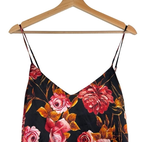 L’AGENCE JANE ROSA BASALT FLORAL ROSE SILK CHARMEUSE SPAGHETTI CAMISOLE TANK TOP - Picture 5 of 13